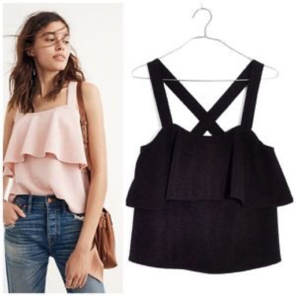 Madewell Tiered Cross Back Tank Top in Black